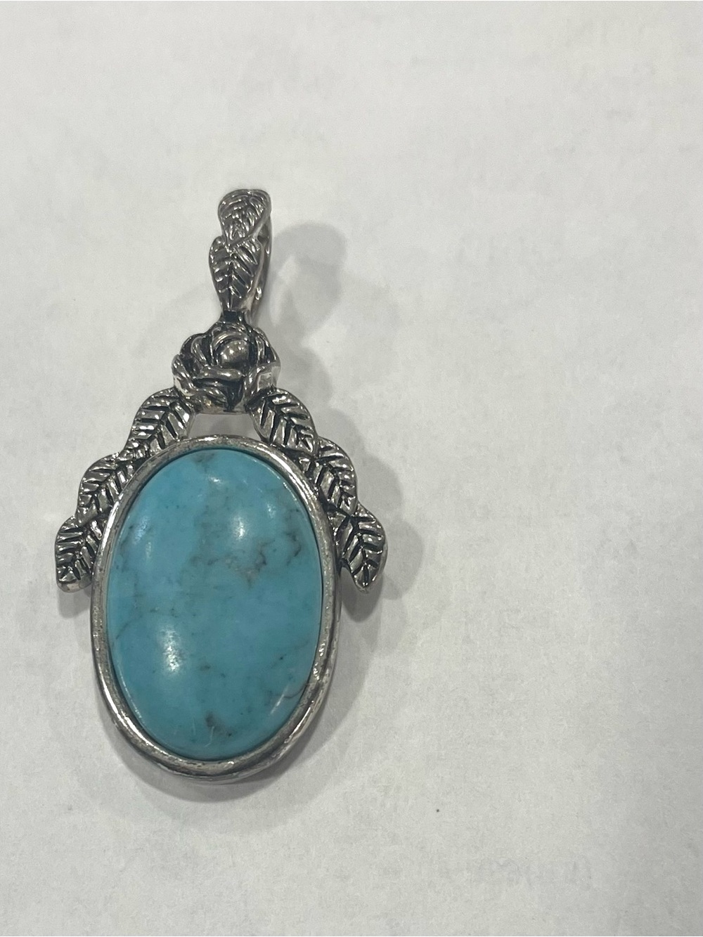 Sterling Silver Turquoise Oval Pendant - Blue